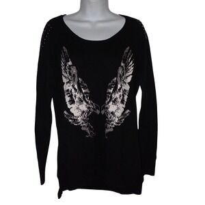 Rock & Republic Double Eagle Winged Sweater Women M Black Studded Goth Biker
